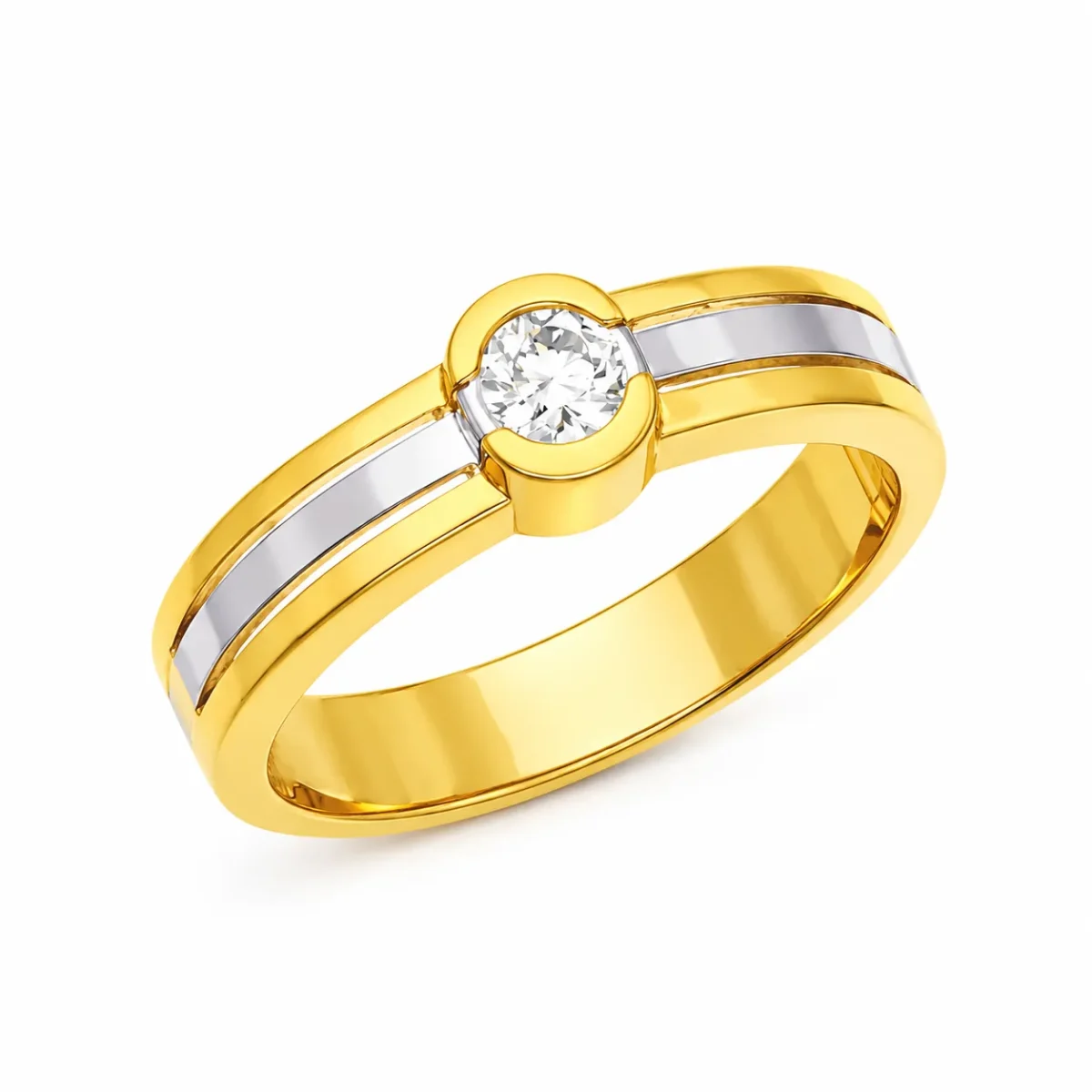 18K Gold Dual Tone Solitaire Lab Grown Diamond Ring for Men Angled View