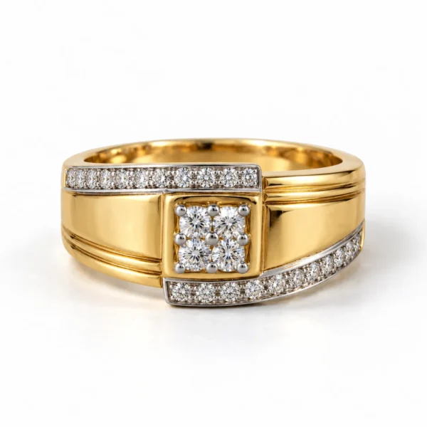 Elite Square Lab Grown Diamond Gold Ring for Men with Round Cut Diamonds