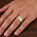 Elite Square Lab Grown Diamond Gold Ring for Men on hand