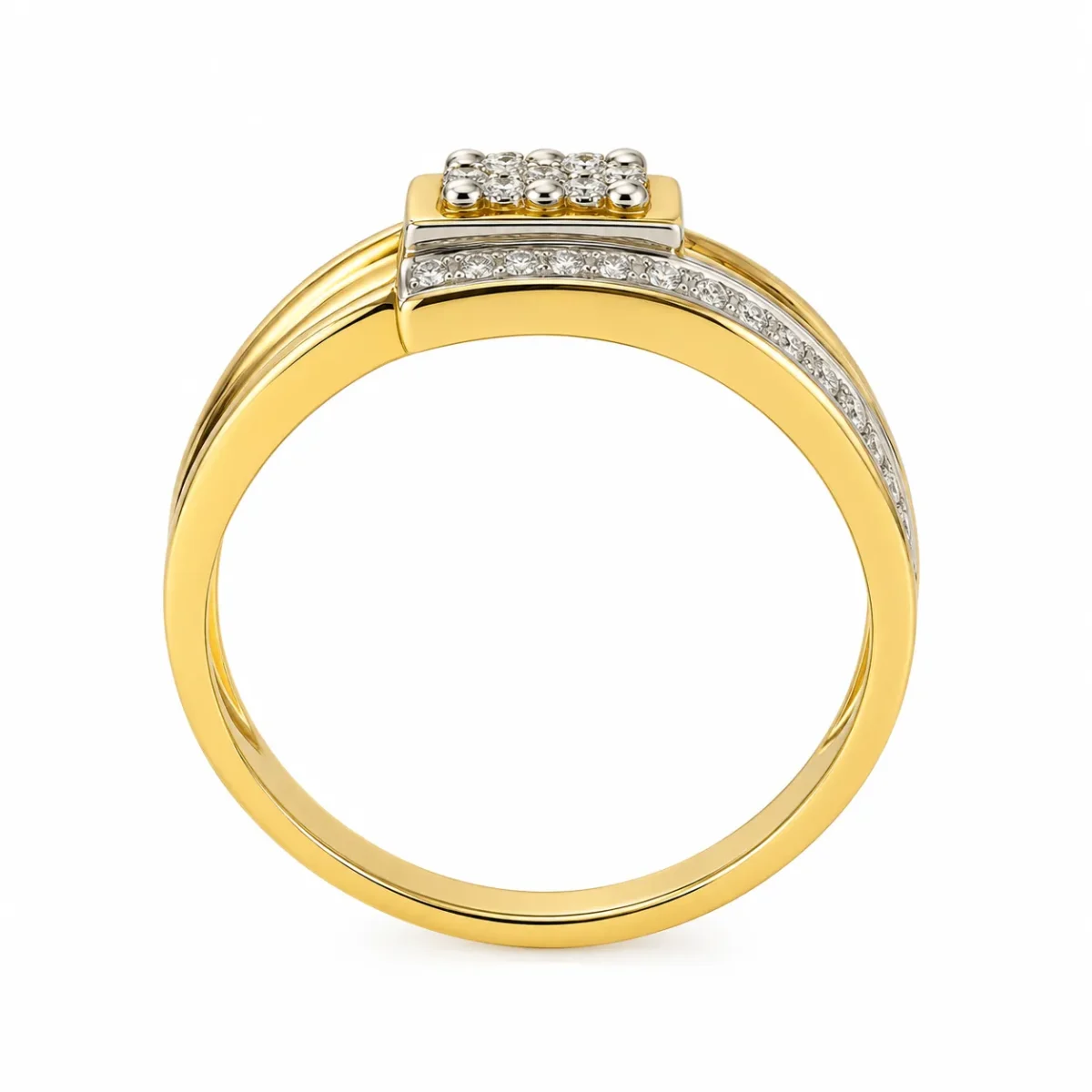 Elite Square Lab Grown Diamond Yellow Gold Ring for Men angled view
