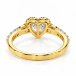 Back view of 18K gold heart cut lab grown diamond ring showing open heart gallery and diamond setting.