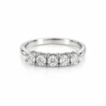 Front view of Five Wishes Moissanite Diamond Ring featuring five sparkling round brilliant-cut Moissanite stones arranged in a polished silver-tone band.