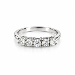 Front view of Five Wishes Moissanite Diamond Ring featuring five sparkling round brilliant-cut Moissanite stones arranged in a polished silver-tone band.