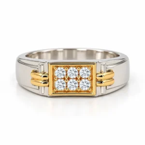Fusion lab grown diamond ring for men in two-tone gold and silver design