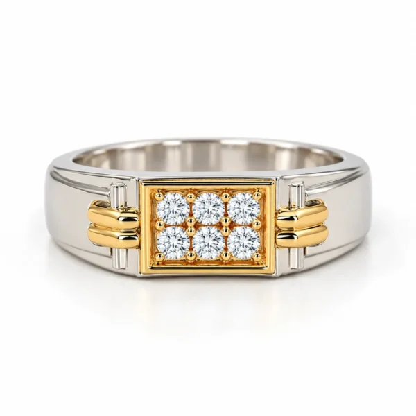 Fusion lab grown diamond ring for men in two-tone gold and silver design