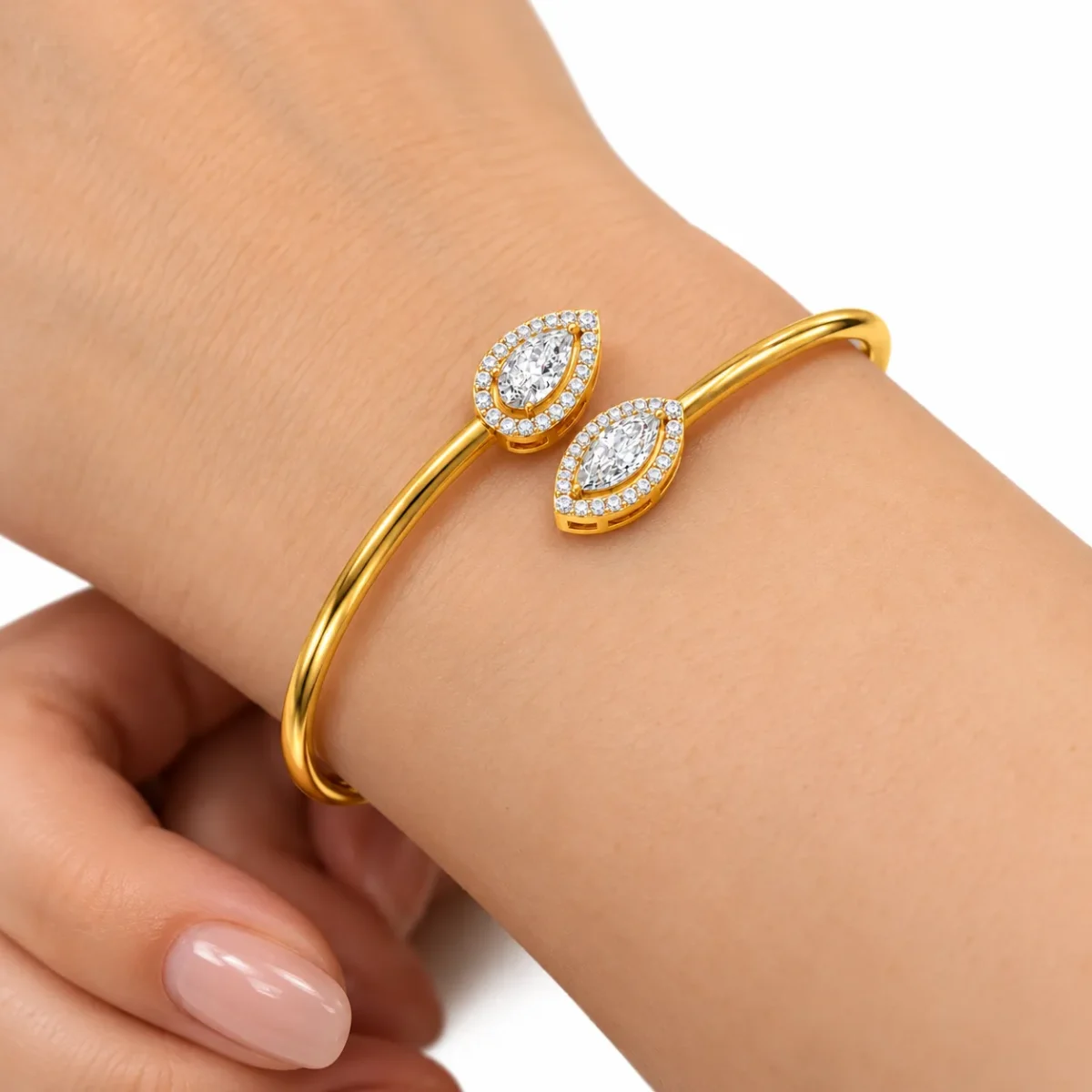 18K Gold Twin Marquise Halo Lab Grown Diamond Bracelet for Women - Image 2