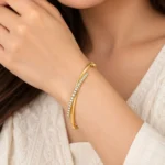 18K Gold Sleek Curved Line Lab Grown Diamond Bracelet for Women - Image 2