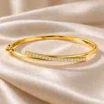 18K Gold Sleek Curved Line Lab Grown Diamond Bracelet for Women - Image 3