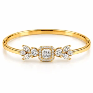 18K Gold Princess Halo Floral Lab Grown Diamond Bracelet for Women