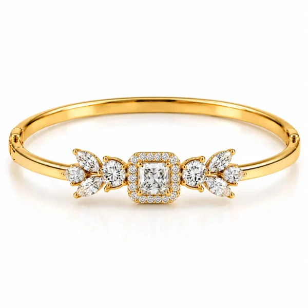 18K Gold Princess Halo Floral Lab Grown Diamond Bracelet for Women