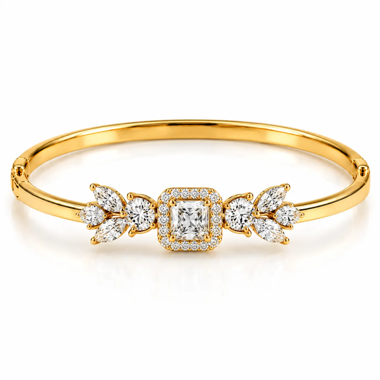 18K Gold Princess Cut Floral Lab Grown Diamond Bracelet 18K Gold Princess Halo Floral Lab Grown Diamond Bracelet for Women