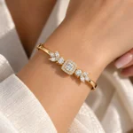 18K Gold Princess Halo Floral Lab Grown Diamond Bracelet for Women - Image 2