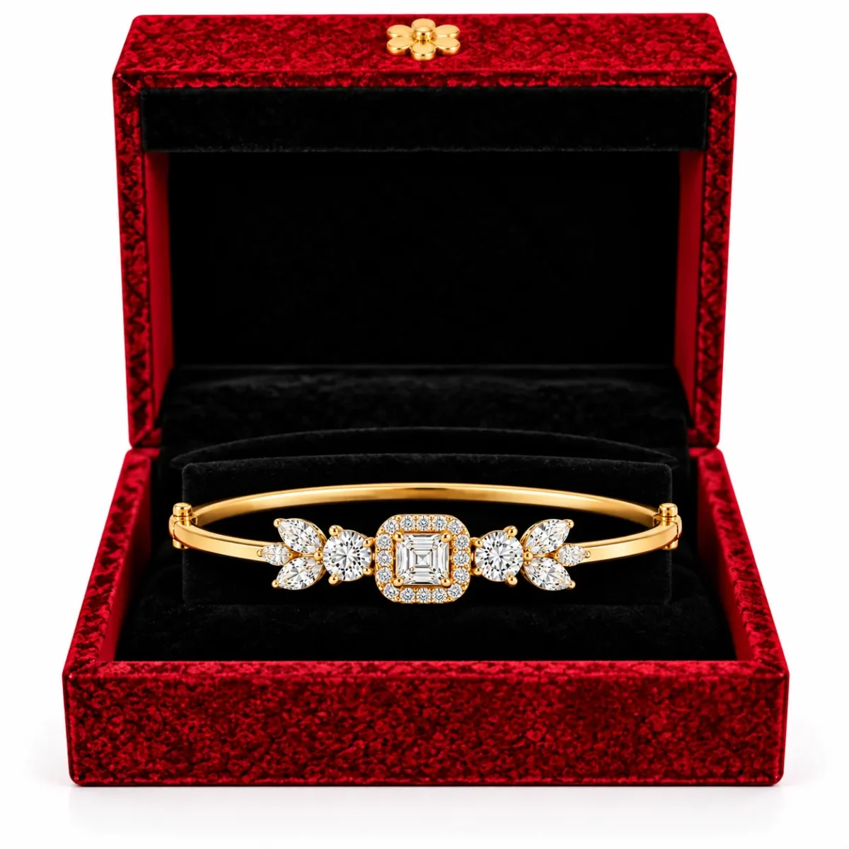 18K Gold Princess Halo Floral Lab Grown Diamond Bracelet for Women - Image 4