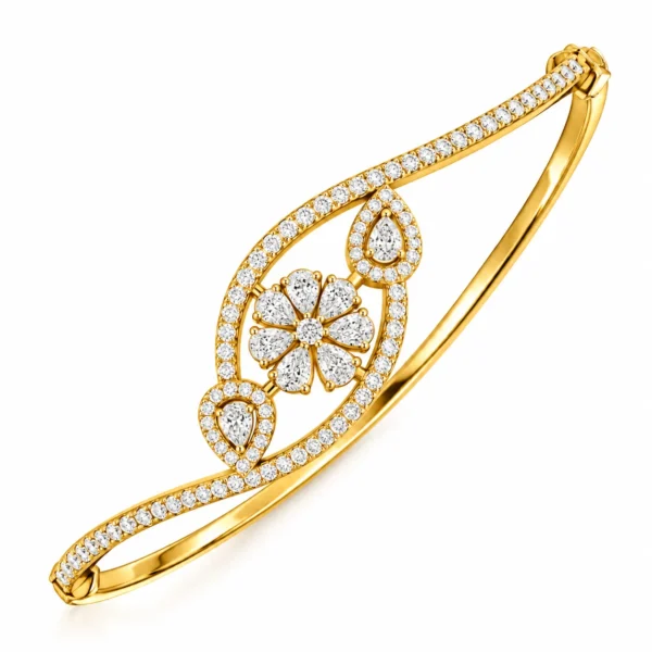 18K Gold Pear Floral Lab Grown Diamond Bracelet for Women