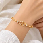 18K Gold Interlocking Heart Lab Grown Diamond Bracelet for Women - Image 2