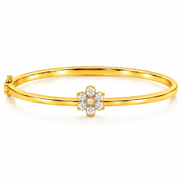 Six Petal Floral Lab Grown Diamond Bracelet for Women in Yellow Gold
