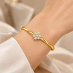 18K Gold Six Petal Floral Lab Grown Diamond Bracelet for Women - Image 2