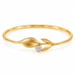 18K gold botanical leaf lab grown diamond bracelet for women with round solitaire diamond