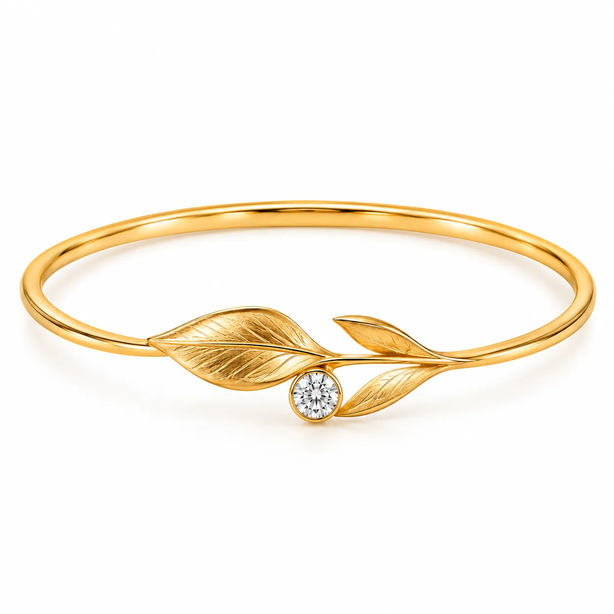 18K Gold Botanical Leaf Lab Grown Diamond Bracelet for Women 18K gold botanical leaf lab grown diamond bracelet for women with round solitaire diamond