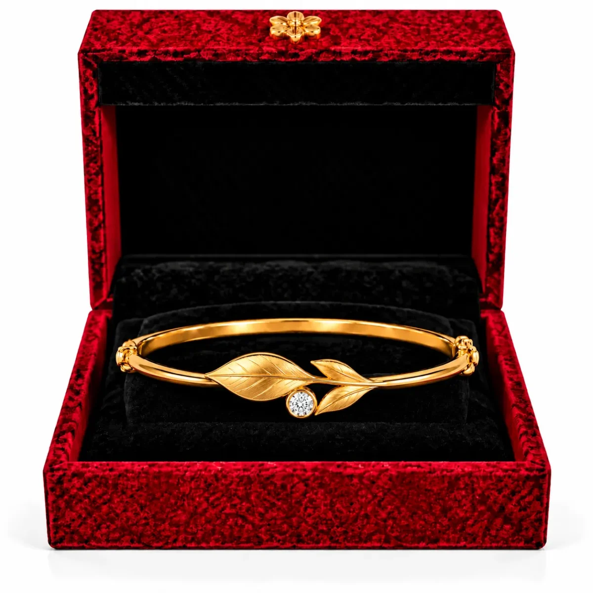 18K Gold Botanical Leaf Solitaire Lab Grown Diamond Bracelet for Women - Image 4