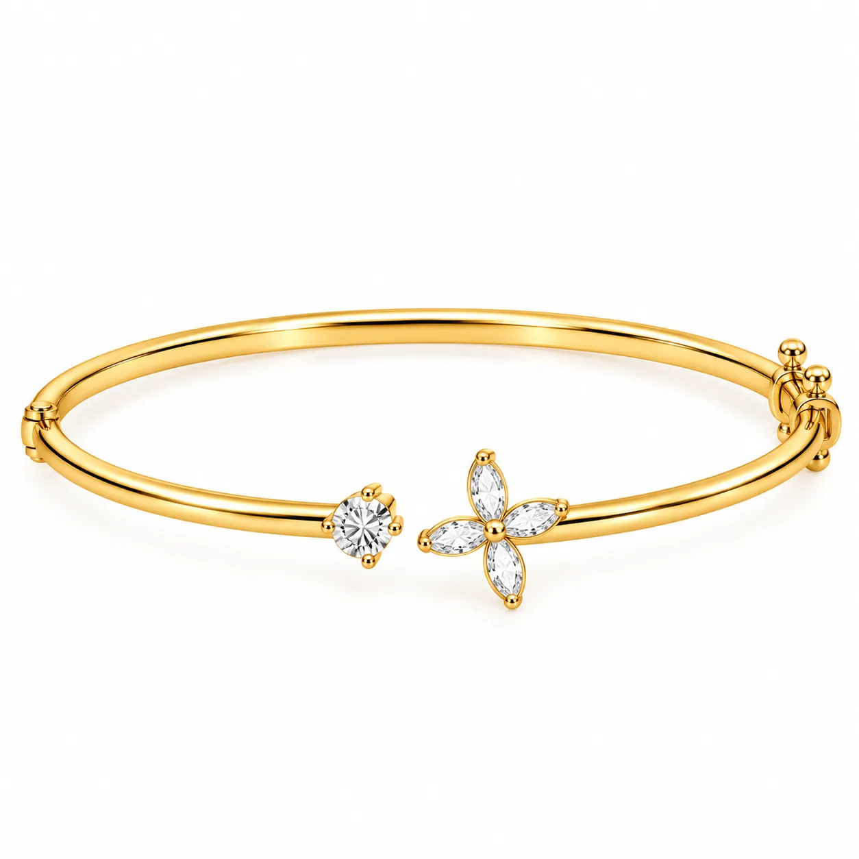 18K gold solitaire four petal lab grown diamond bracelet for women with marquise-cut diamonds