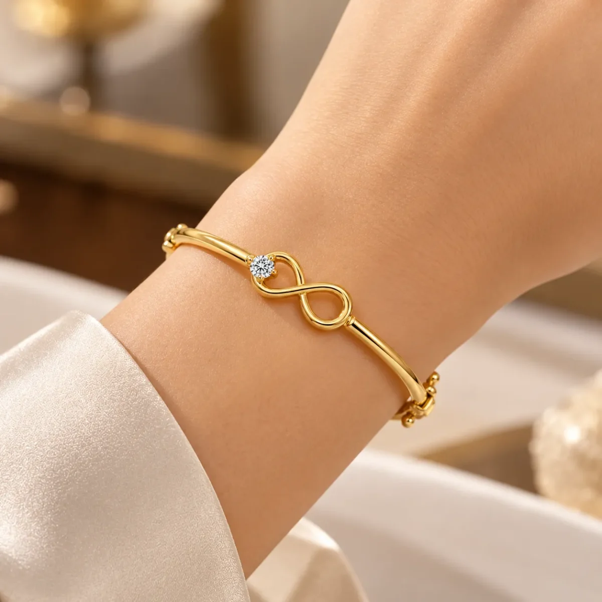 18K Gold Infinity Solitaire Lab Grown Diamond Bracelet for Women - Image 2