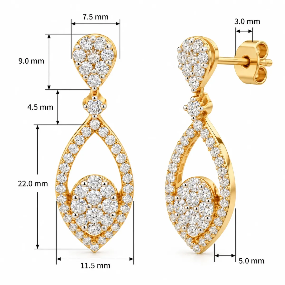 18K Gold Marquise Shape Lab Grown Diamond Drop Earrings for Women - Image 3