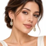 18K Gold Hexagon Lab Grown Diamond Dangle Earrings for Women - Image 4