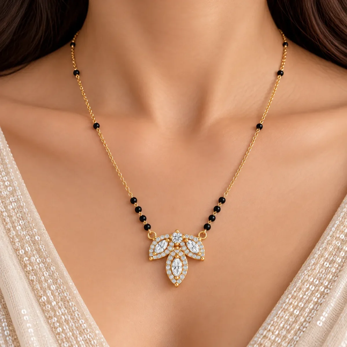 18K Gold Marquise Lab-Grown Diamond Mangalsutra - Image 4