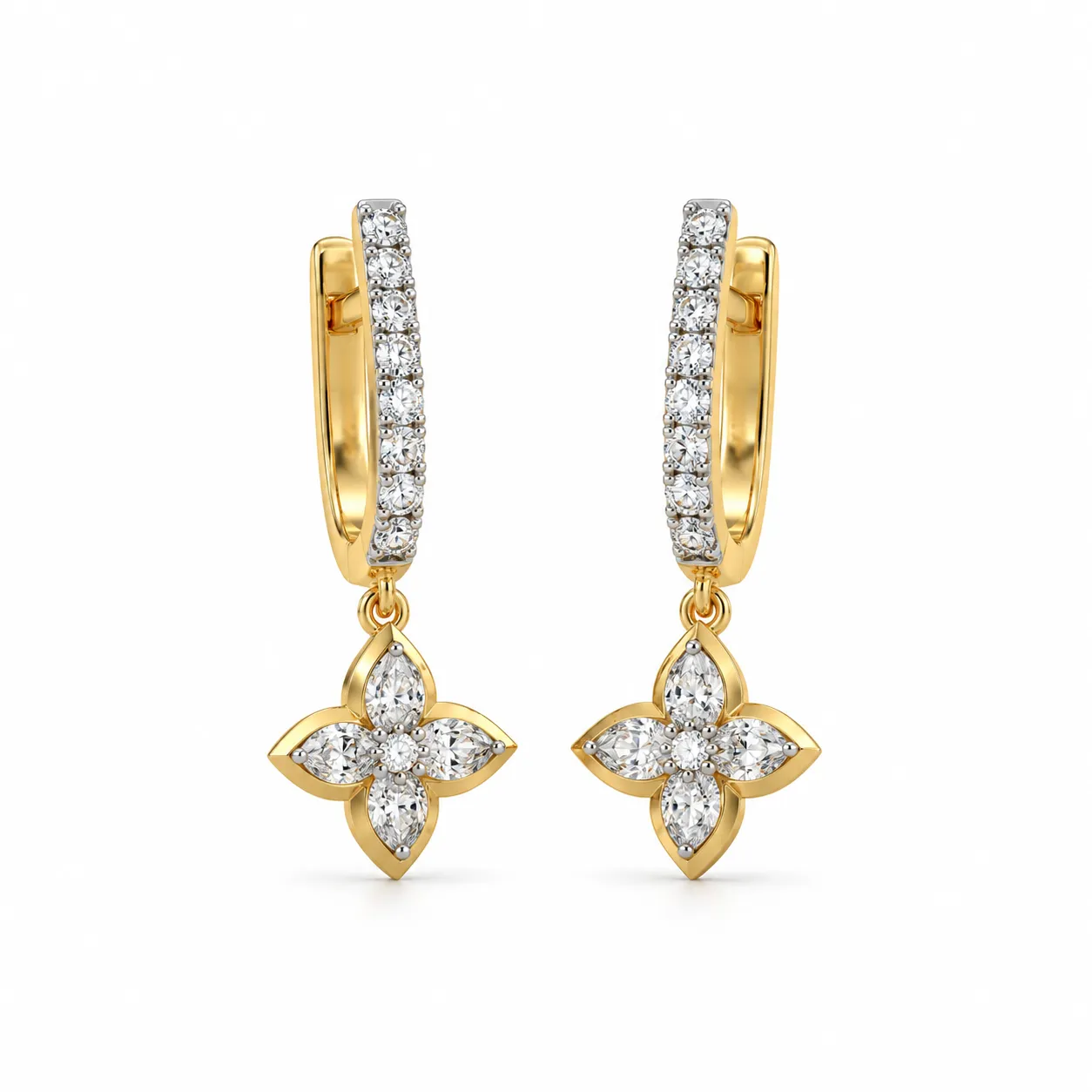0.55 Carat Marquise Cut Lab Grown Diamond Floral Drop Earrings for Women