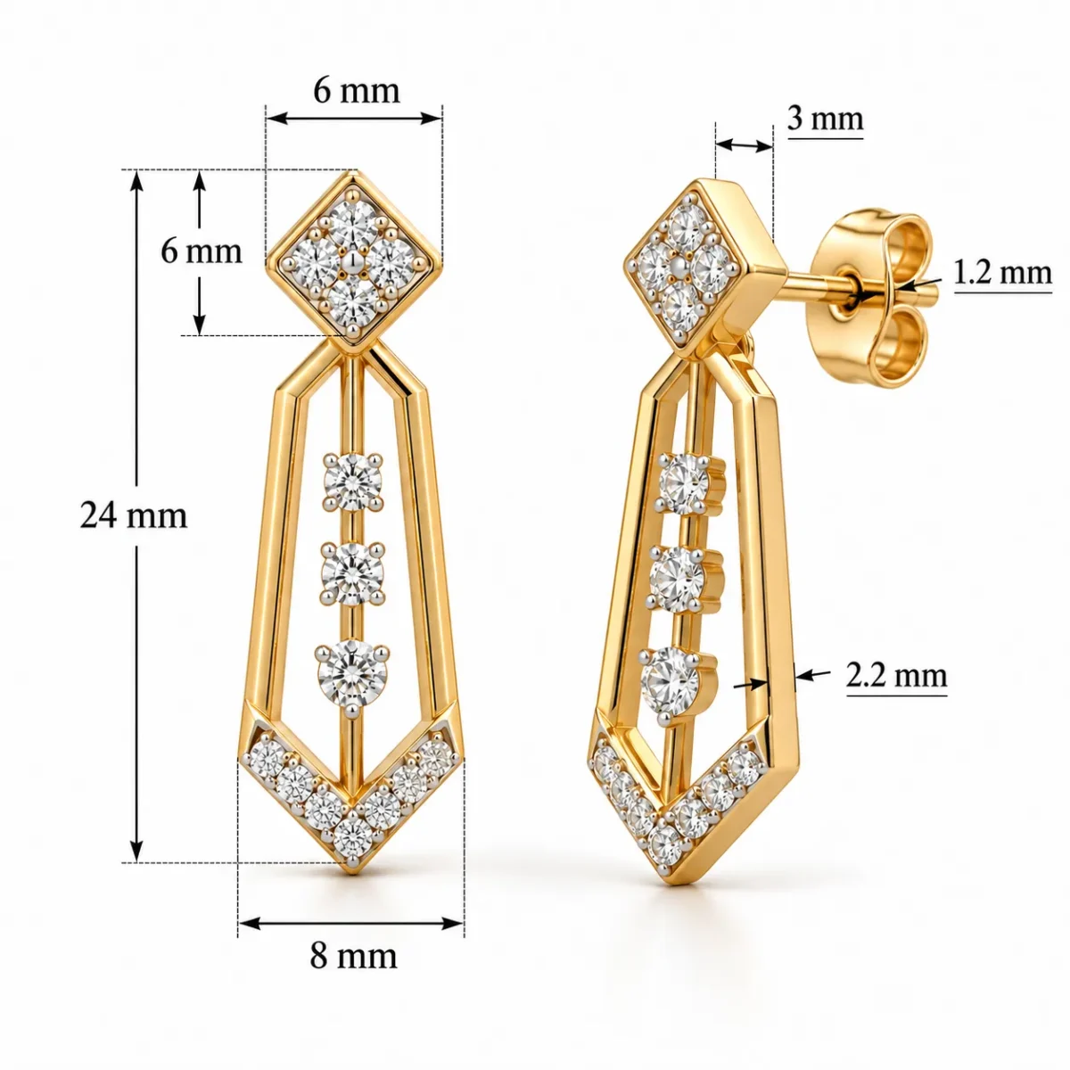18K Gold Geometric Lab Grown Diamond Dangle Earrings for Women - Image 3