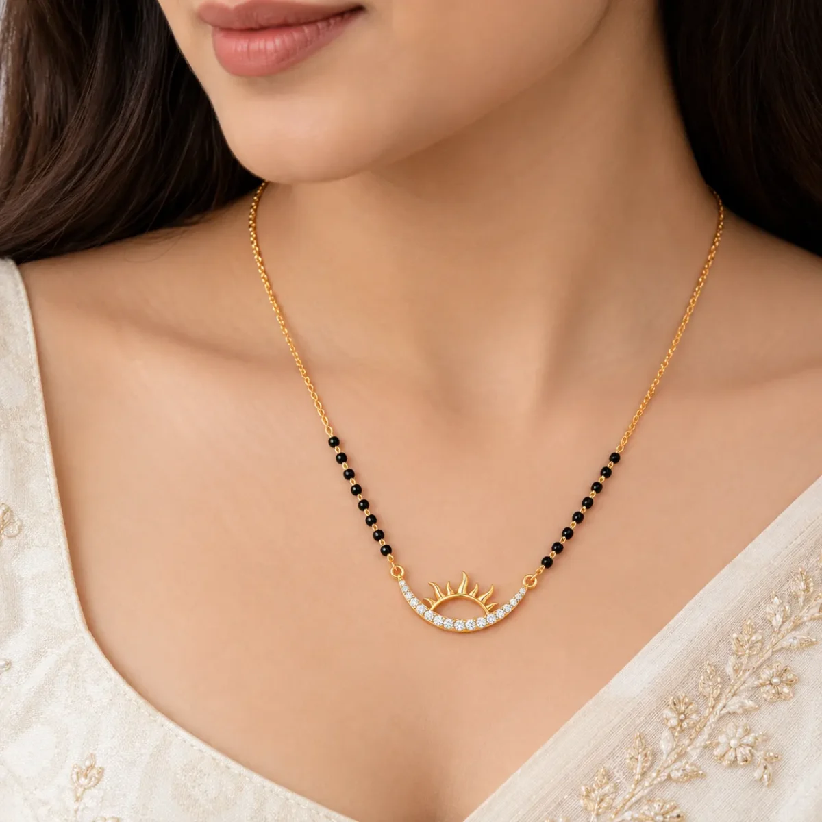 18K Gold Rising Sun Lab Grown Diamond Mangalsutra - Image 4