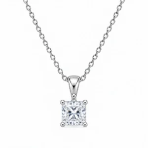 925 Sterling Silver Princess Cut Solitaire Moissanite Pendant for Women with Four-Prong Setting