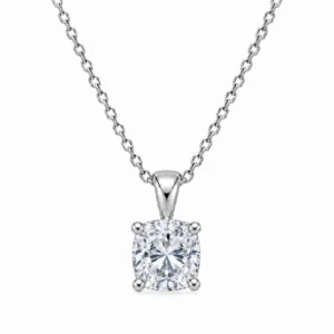 925 Sterling Silver Cushion Cut Solitaire Moissanite Pendant for Women with Four-Prong Setting