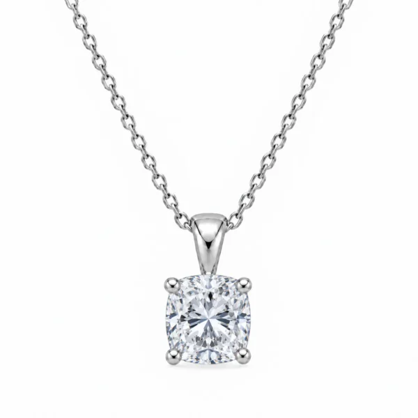 925 Sterling Silver Cushion Cut Solitaire Moissanite Pendant for Women with Four-Prong Setting
