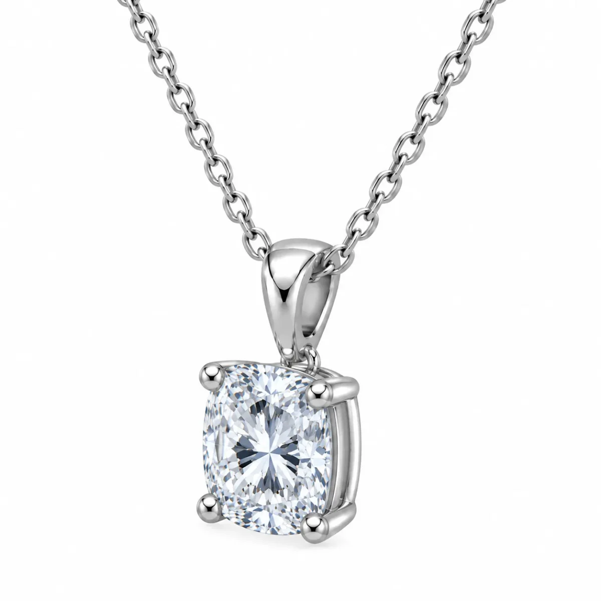 925 Sterling Silver Square Cushion Cut Solitaire Moissanite Pendant for Women - Image 2