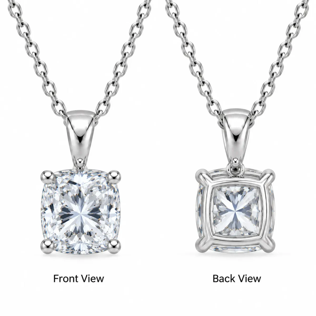 925 Sterling Silver Square Cushion Cut Solitaire Moissanite Pendant for Women - Image 3