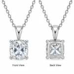 925 Sterling Silver Square Cushion Cut Solitaire Moissanite Pendant for Women - Image 3