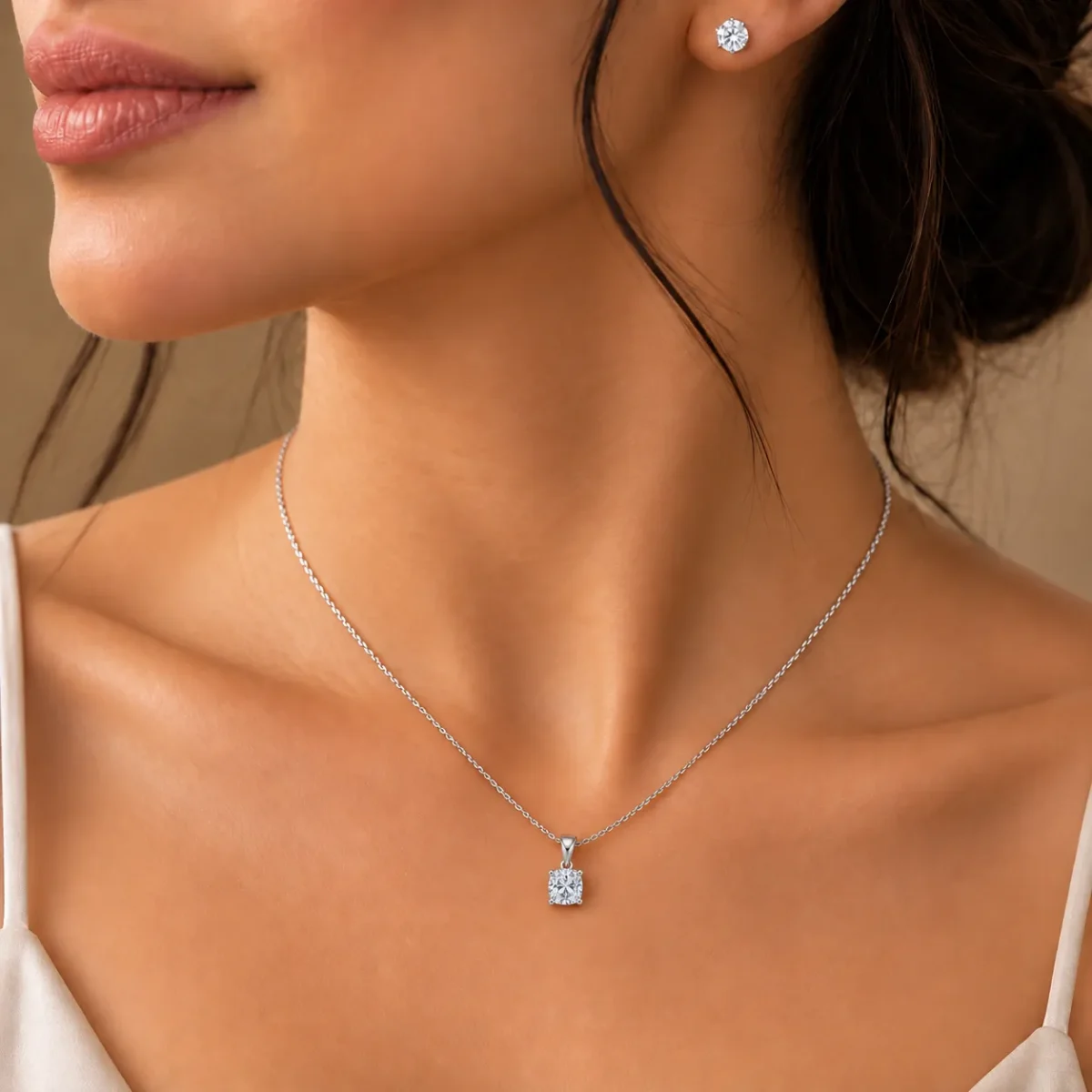 925 Sterling Silver Square Cushion Cut Solitaire Moissanite Pendant for Women - Image 4