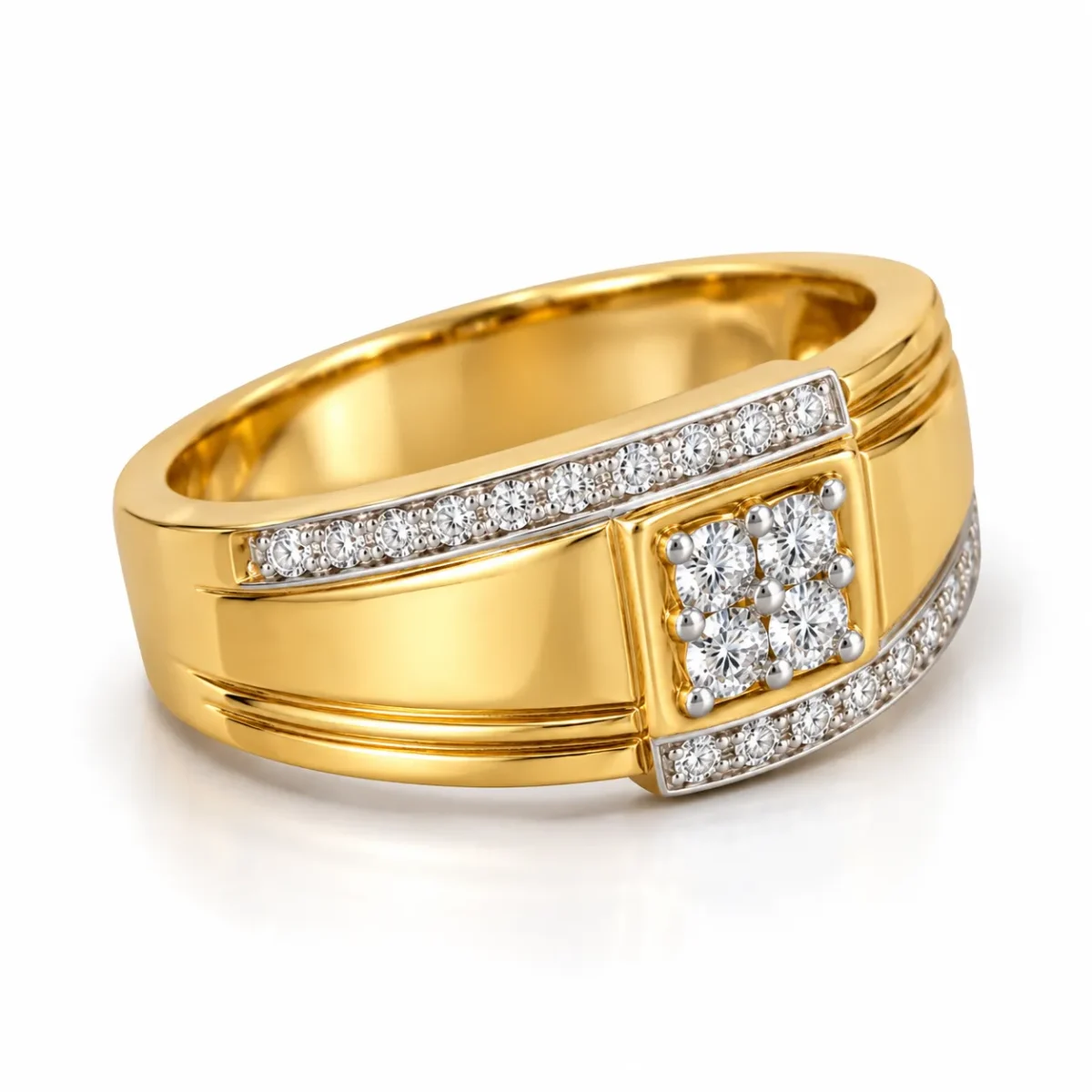 Elite Square Lab Grown Diamond Gold Ring for Men side view