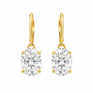 Yellow Gold Oval Cut Lab Grown Diamond Drop Earrings