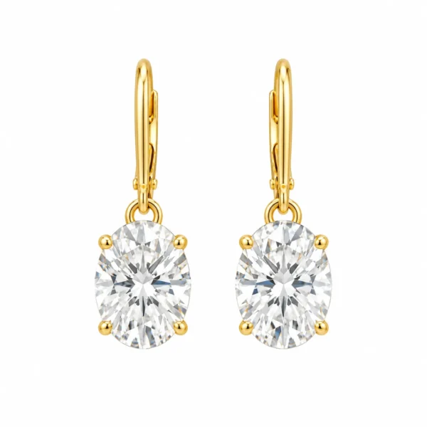 Yellow Gold Oval Cut Lab Grown Diamond Drop Earrings