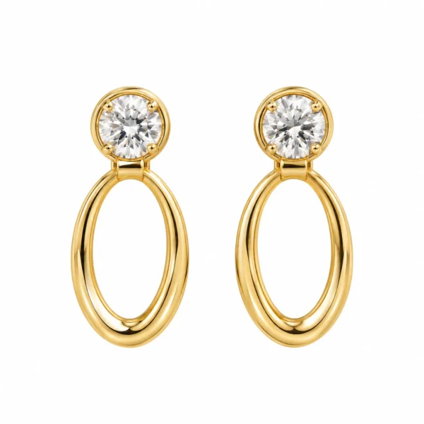 Round Cut Lab Grown Diamond Oval Drop Earrings for Women