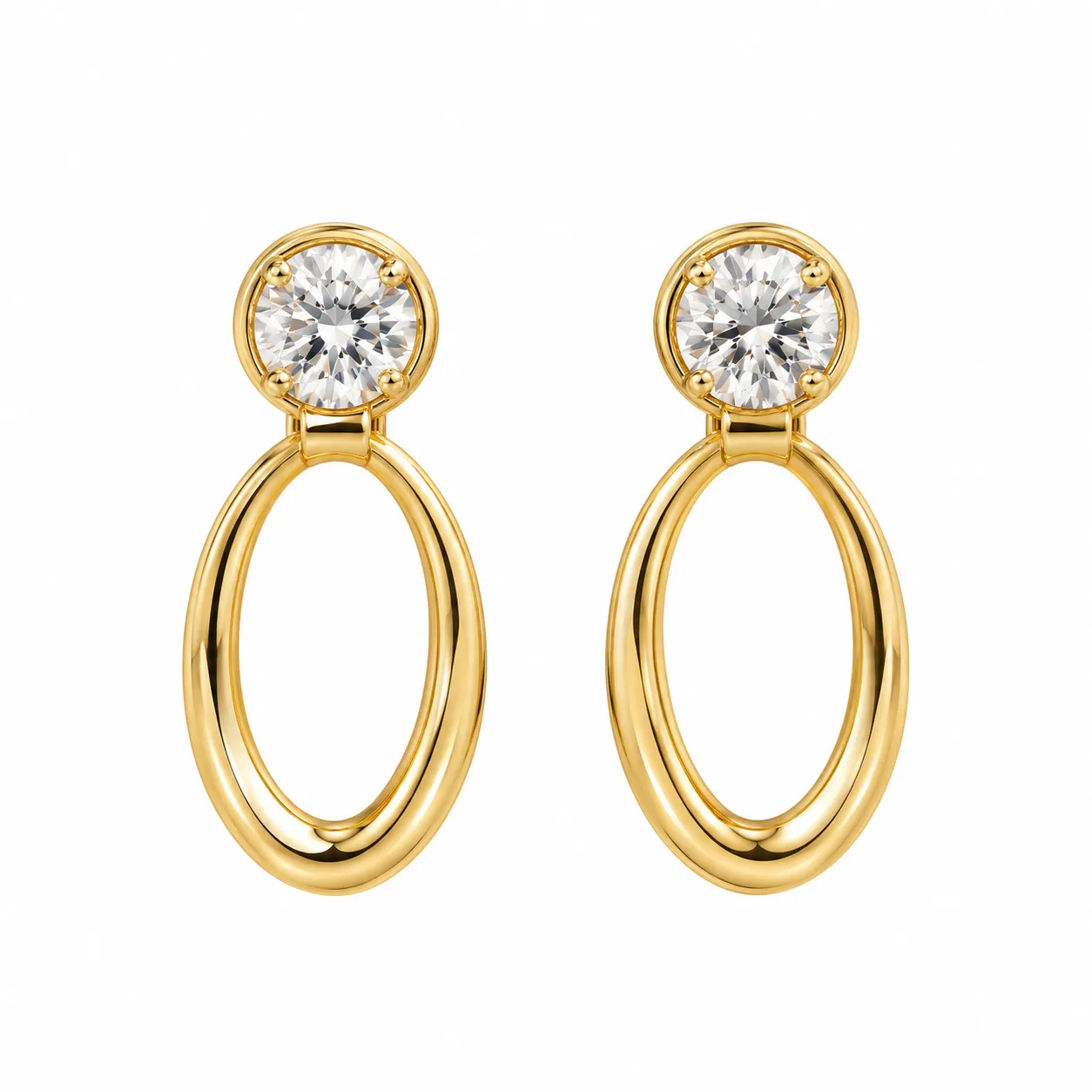 Round Cut Lab Grown Diamond Oval Drop Earrings for Women