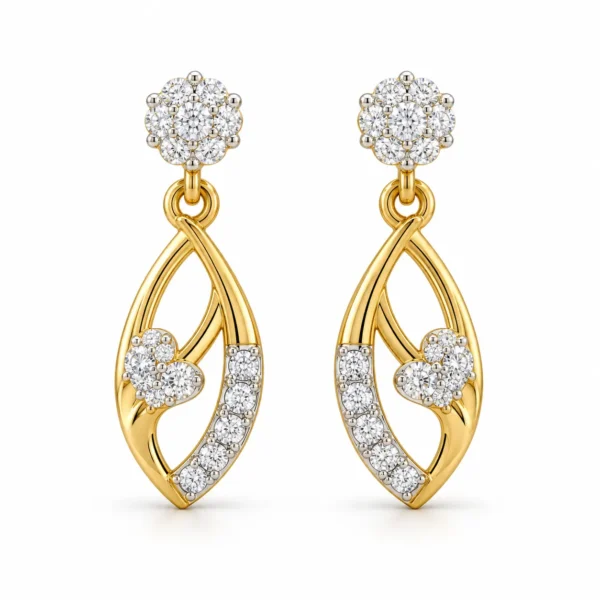 1 Carat Round Cut Floral Leaf Lab Grown Diamond Earrings for Women