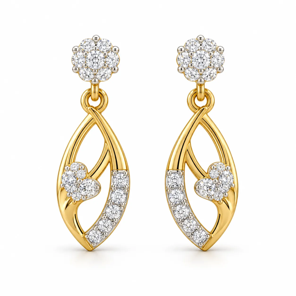 1 Carat Round Cut Floral Leaf Lab Grown Diamond Earrings for Women