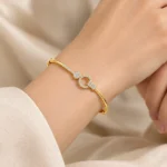 18K Gold Bow Circle Lab Grown Diamond Bracelet for Women - Image 2