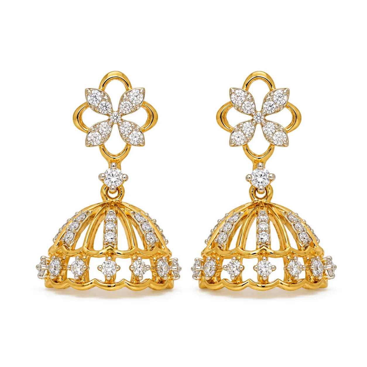 1 Carat Floral Lab Grown Diamond Jhumka Earrings 1 Carat Floral Lab Grown Diamond Jhumka Earrings for Women