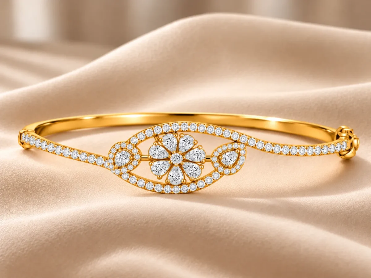18K Gold Pear Floral Lab Grown Diamond Bracelet for Women - Image 3