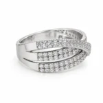 Infinity Moissanite Diamond Ring in 925 Sterling Silver featuring sparkling round-cut stones and an elegant crisscross design, side angle view.